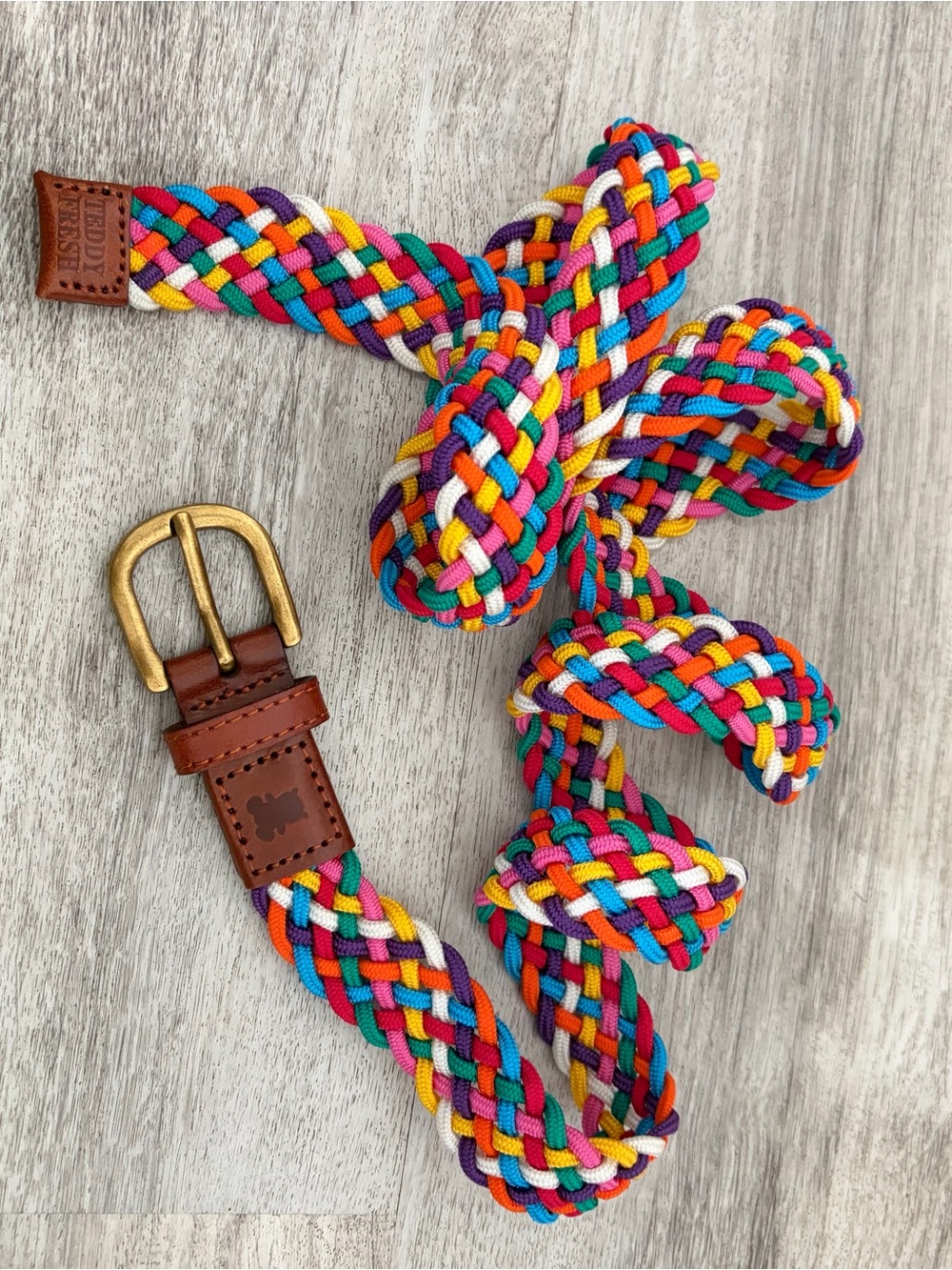 Teddy Fresh Women's Mens Braided Woven Bungee Cord Belt Rainbow Size L/XL